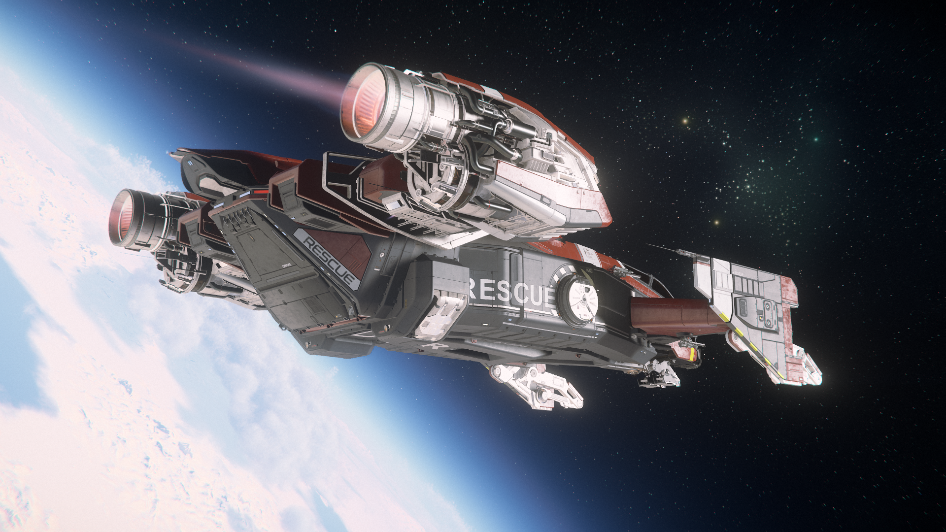 Drake Cutlass Red flying in low orbit over Microtech