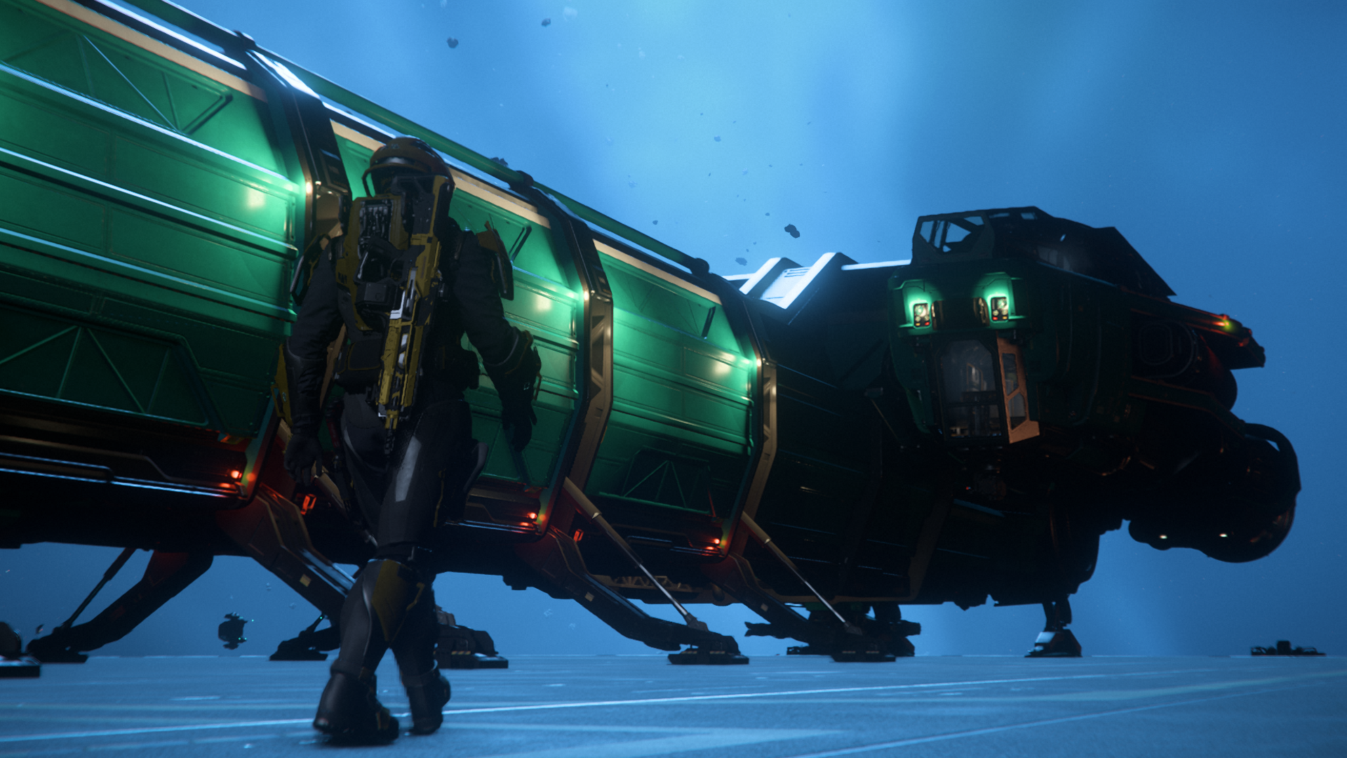 Citizen walking to Drake Caterpillar in space