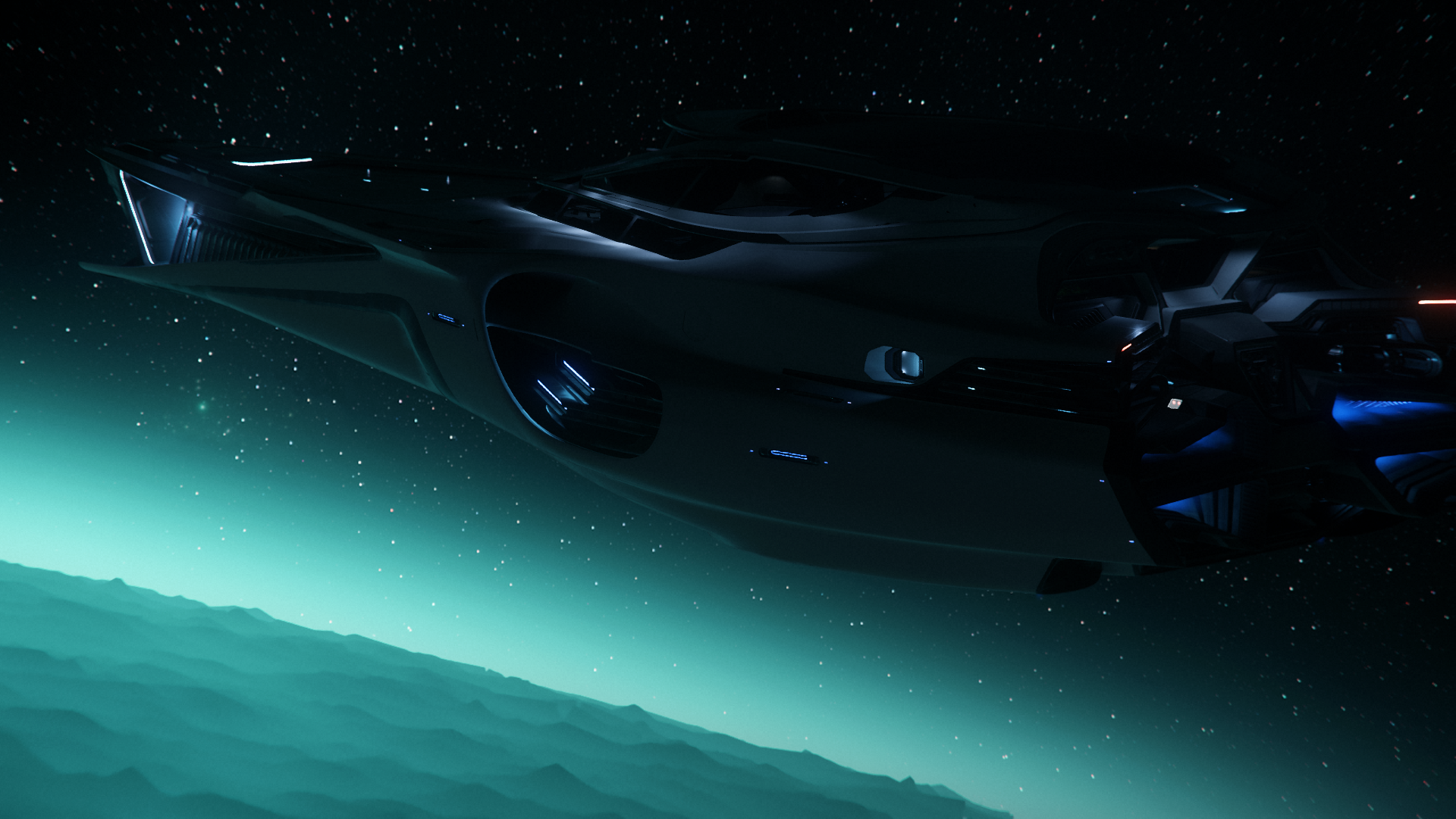 Origin 890 Jump in low orbit flight over dark moon