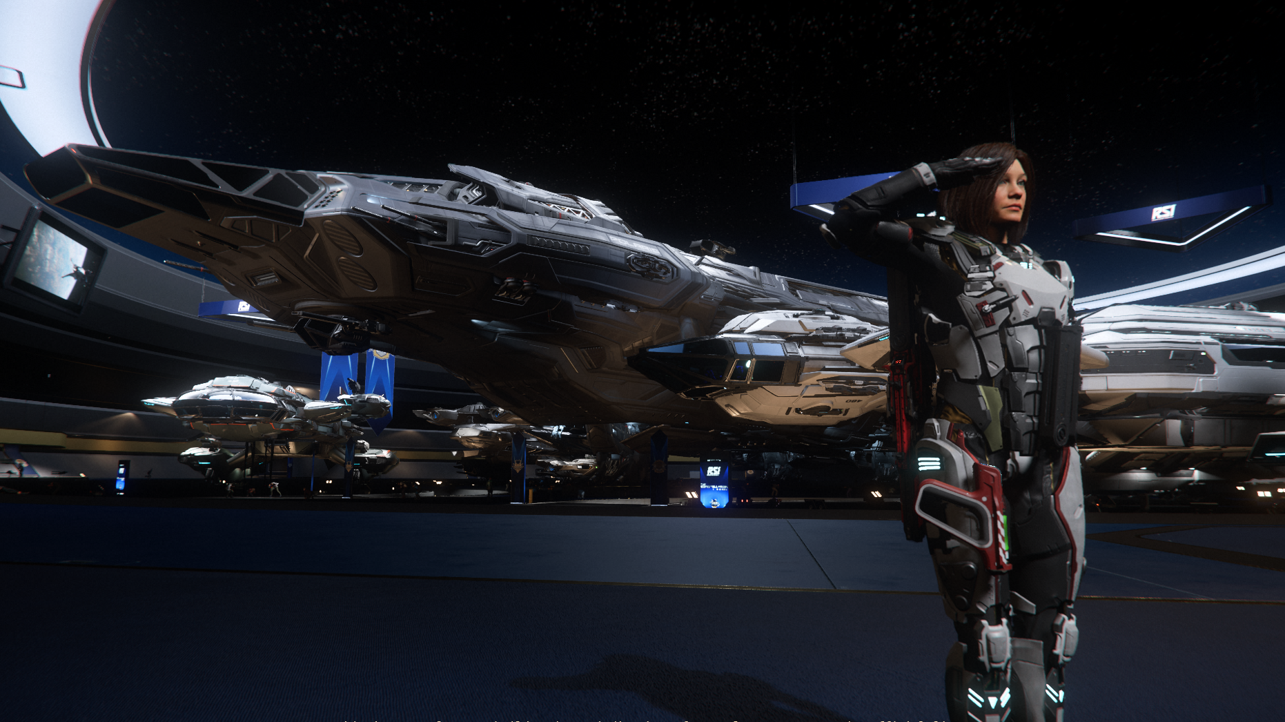 Citizen salutes in front of RSI Polaris display at Invictus Launch Week