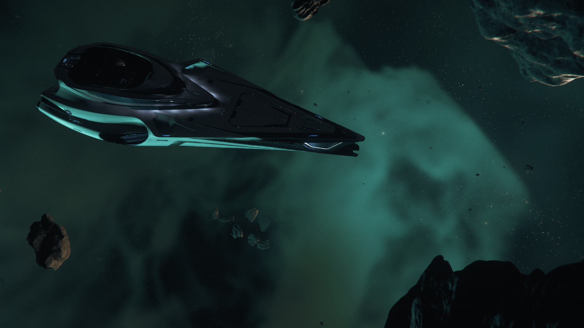 Origin 890 Jump floating through dark nebula